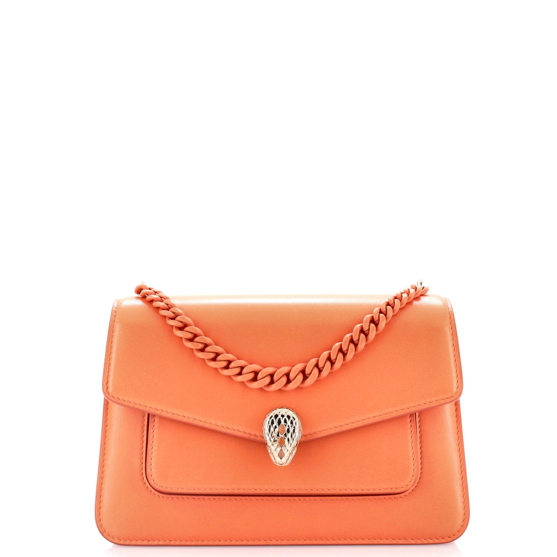 Serpenti Forever Maxi Chain Crossbody Bag Leather Small, Main, color, Orange
