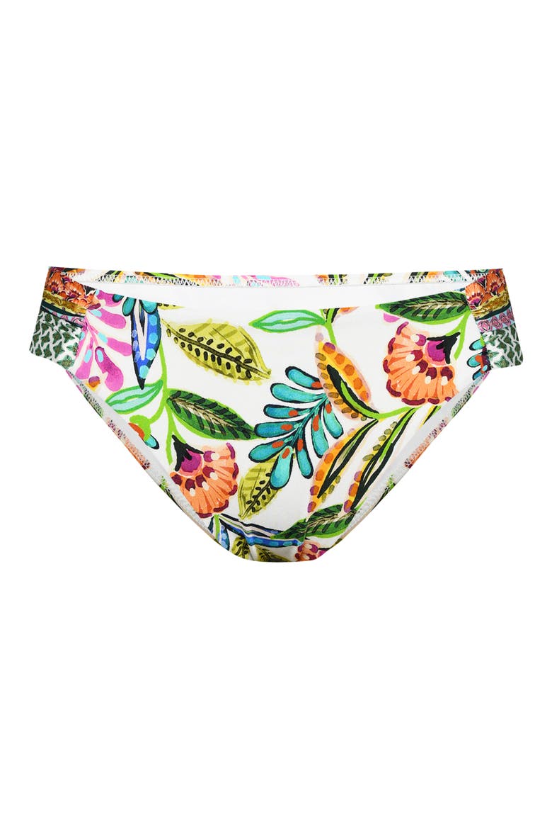 Jungle Shirred Side Bikini Bottoms, Alternate, color, WHITE MULTI