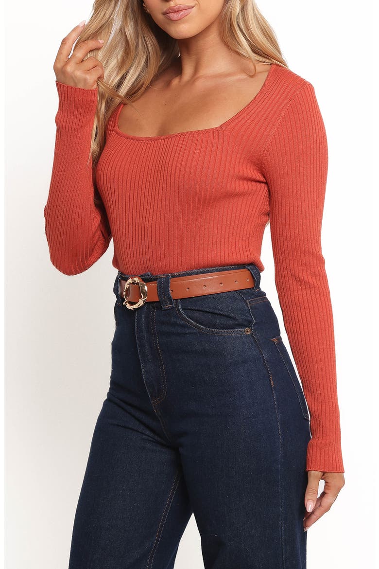 Shani Rib Top, Alternate, color, BRICK RED