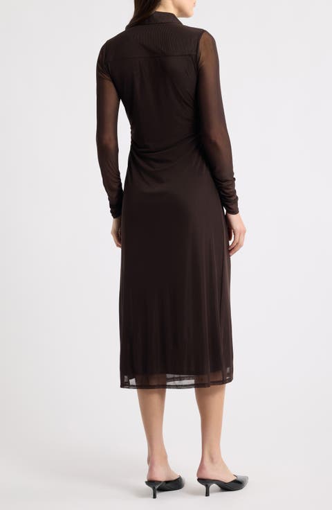 Long Sleeve Polo Mesh Midi Dress