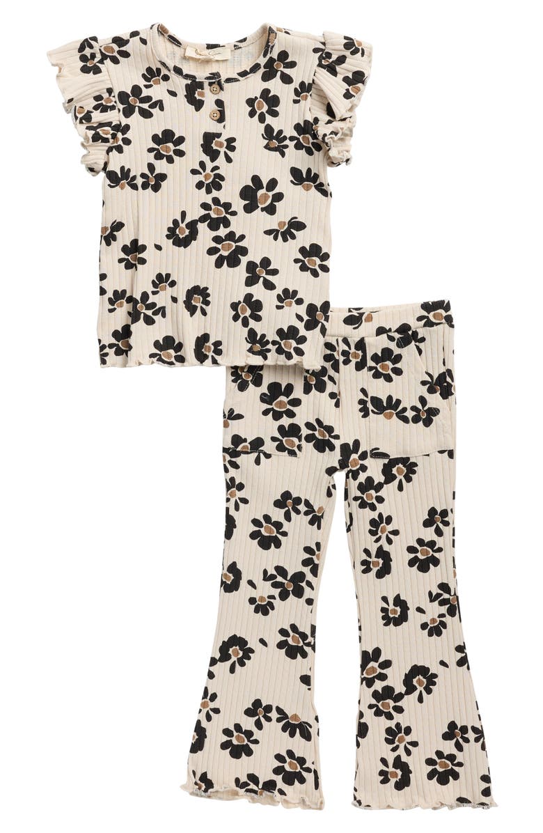 Jessica Simpson Kids' Rib Knit Cap Sleeve Top & Flare Leggings Set, Main, color, 