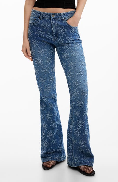 Floral Embroidered Flare Jeans
