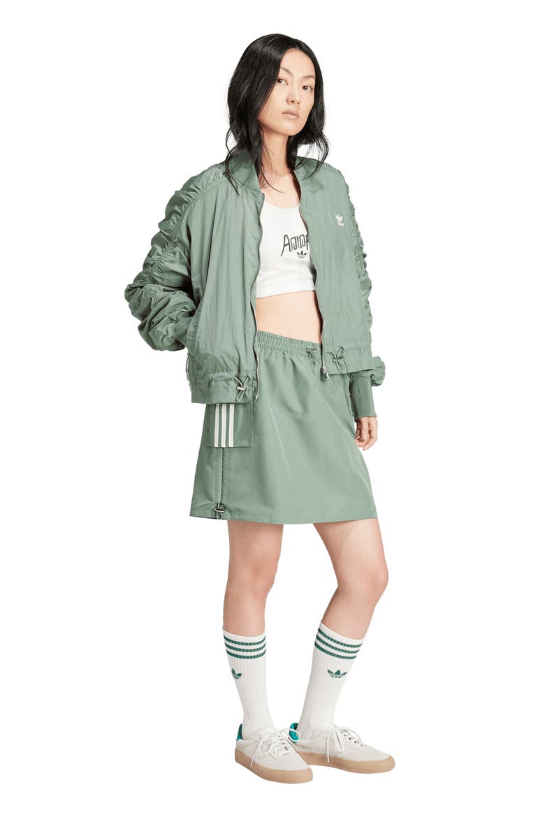 Oversize Ruched Sleeve Bomber Jacket, Alternate, color, TRAGRN
