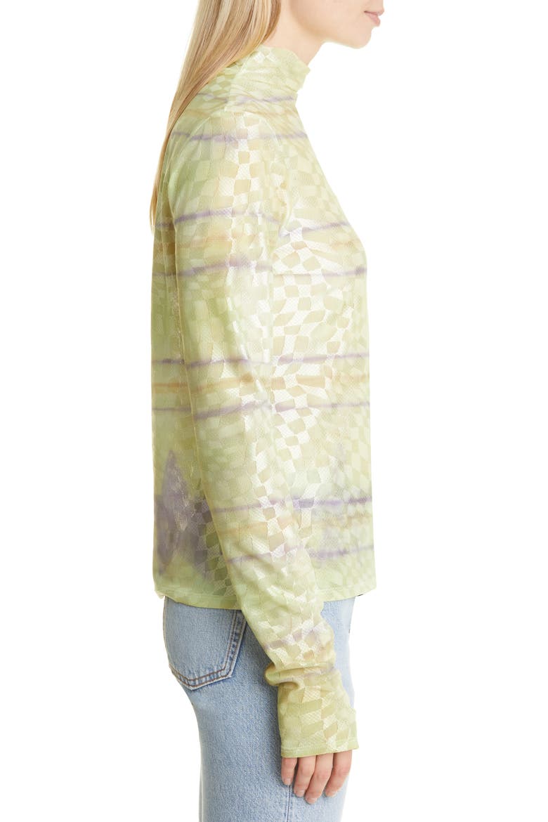 Thumbtastic Mock Neck Mesh Top, Alternate, color, LIME STRIPE STAR