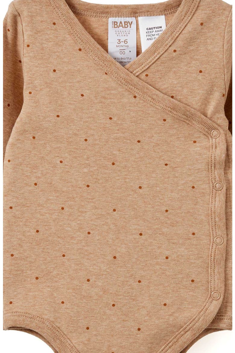 Organic Cross Over Long Sleeve Bubbysuit, Alternate, color, Caramel Fudge Marle Spot