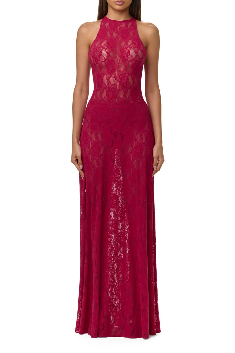 Lace Racerback Bodysuit, Alternate, color, DARK RASPBERRY
