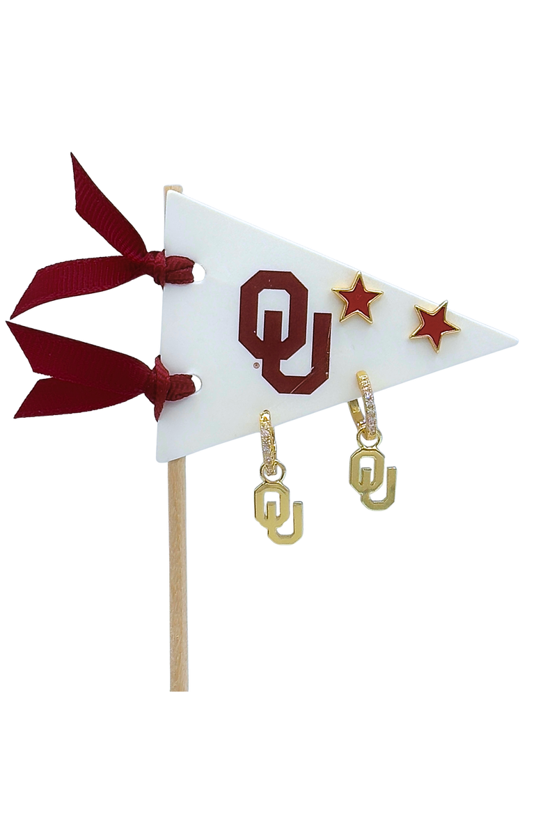 Color Shout University Of Oklahoma Pennant Pair Earring Set, Main, color, Yellow Gold