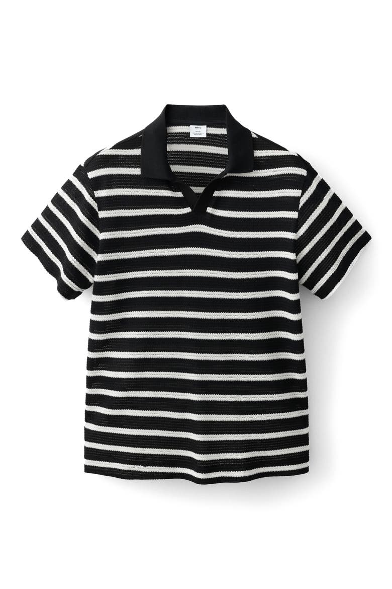 Textured Stripe Johnny Collar Polo, Alternate, color, BLACK