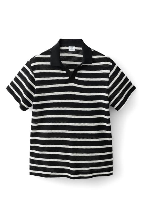 Mango Textured Stripe Johnny Collar Polo In Black