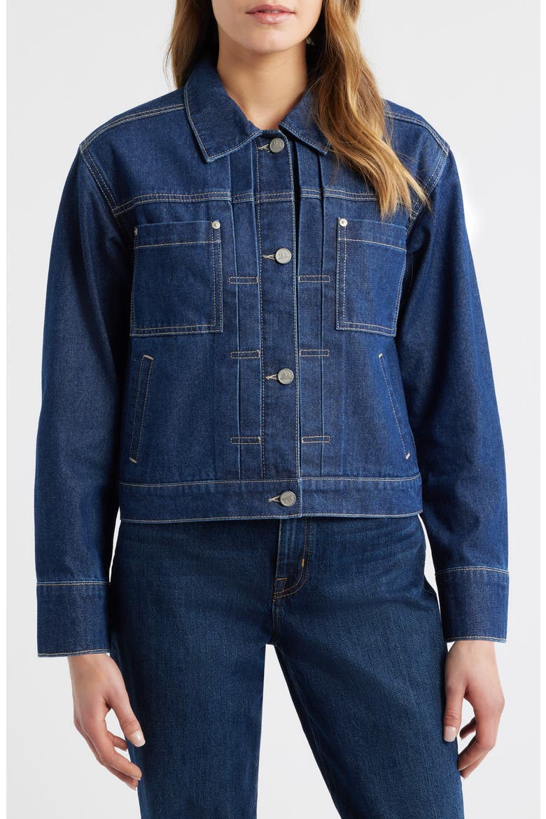 Pleated Denim Jacket, Alternate, color, INDIGO