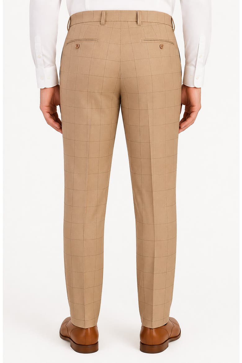 Tan Windowpane Check Flat Front Wool & Silk Blend Dress Pants, Alternate, color, TAN