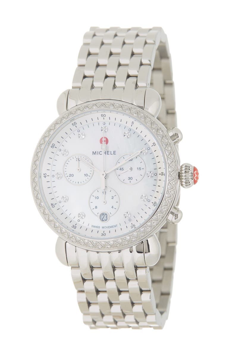 MICHELE Women's CSX Diamond Embellished Bracelet Watch, 37mm, Main, color, 