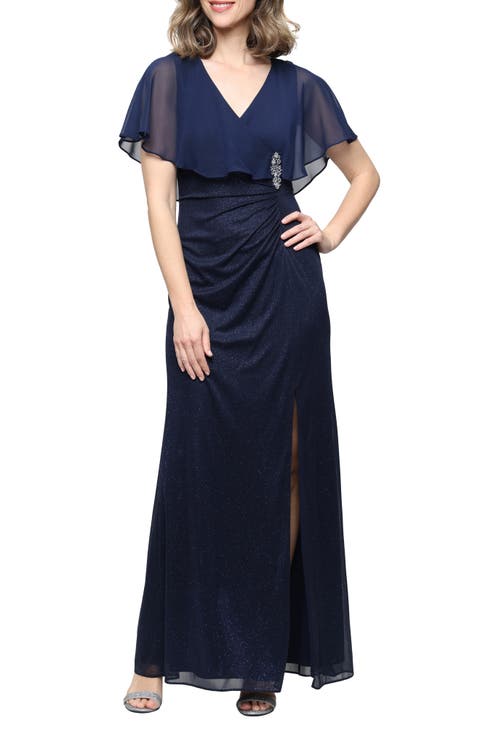 Rhinestone Detail Glitter Mesh Gown