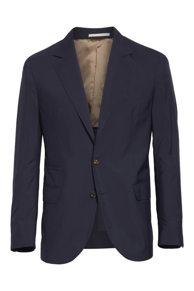 Trim Fit Solid Wool & Silk Travel Blazer, Alternate, color, NAVY