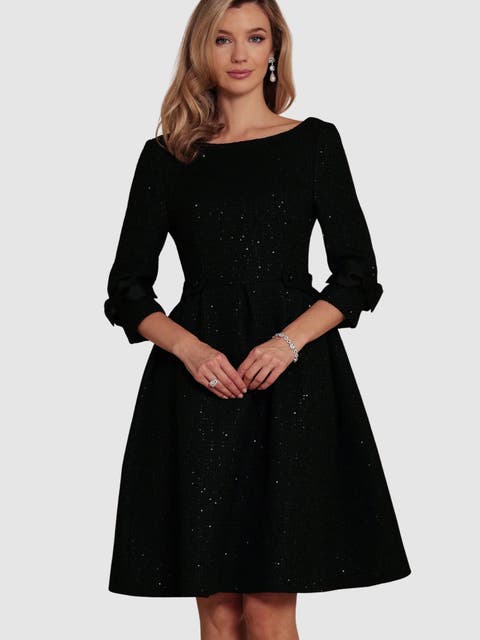 Intermezzo Bow Detail Wool Tweed Dress