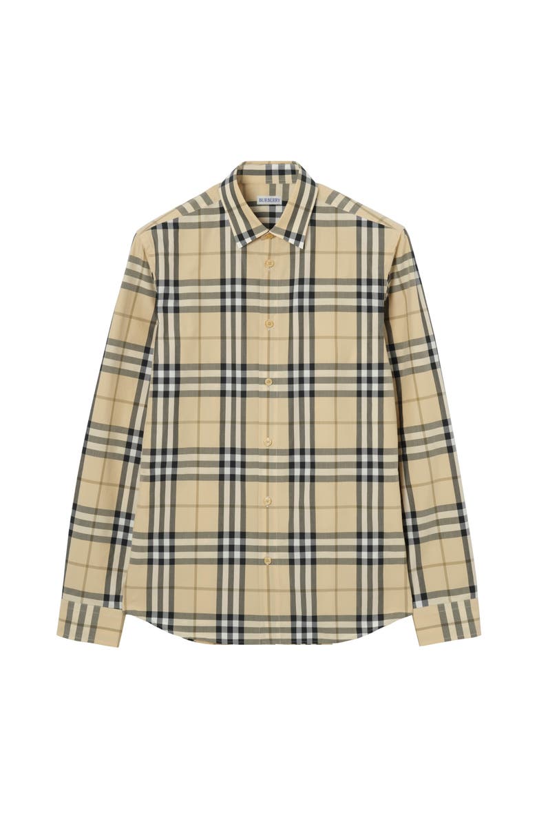 Burberry Slm Fit Check Cotton Shirt, Main, color, Grain Beige