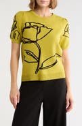 T Tahari Intarsia Puff Sleeve Sweater