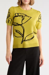 T Tahari Intarsia Puff Sleeve Sweater