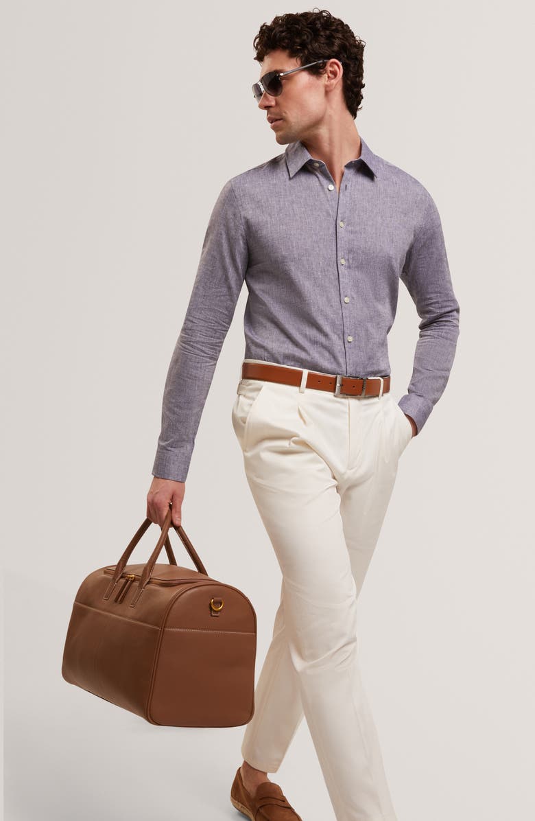 Ted Baker Prynn Regular Fit Linen & Cotton Button-Up Shirt, Alternate, color, Navy