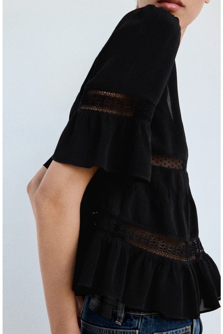 Lou Lace Detailed Top, Alternate, color, BLACK