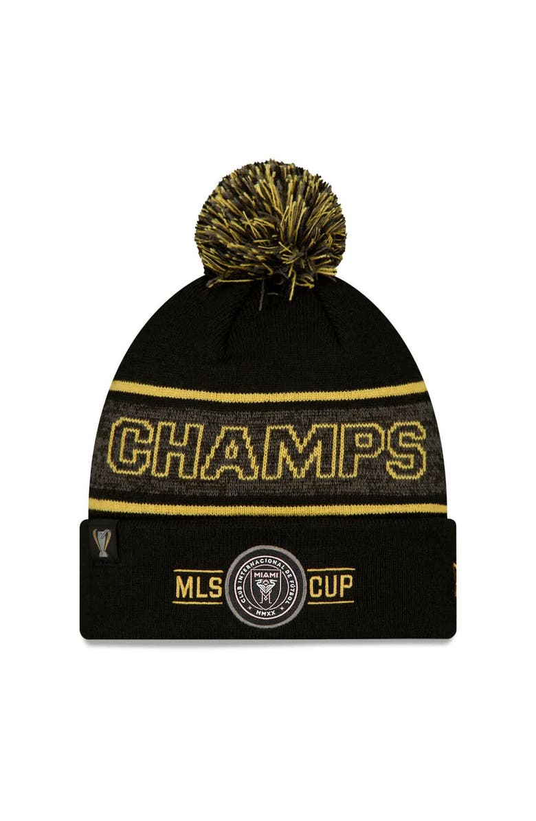 New Era Men's New Era  Black Inter Miami CF 2025 MLS Cup Champions Locker Room Cuffed Knit Hat with Pom, Main, color, Black