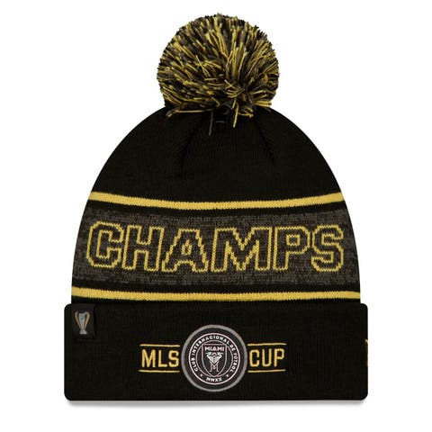 Men's New Era  Black Inter Miami CF 2025 MLS Cup Champions Locker Room Cuffed Knit Hat with Pom