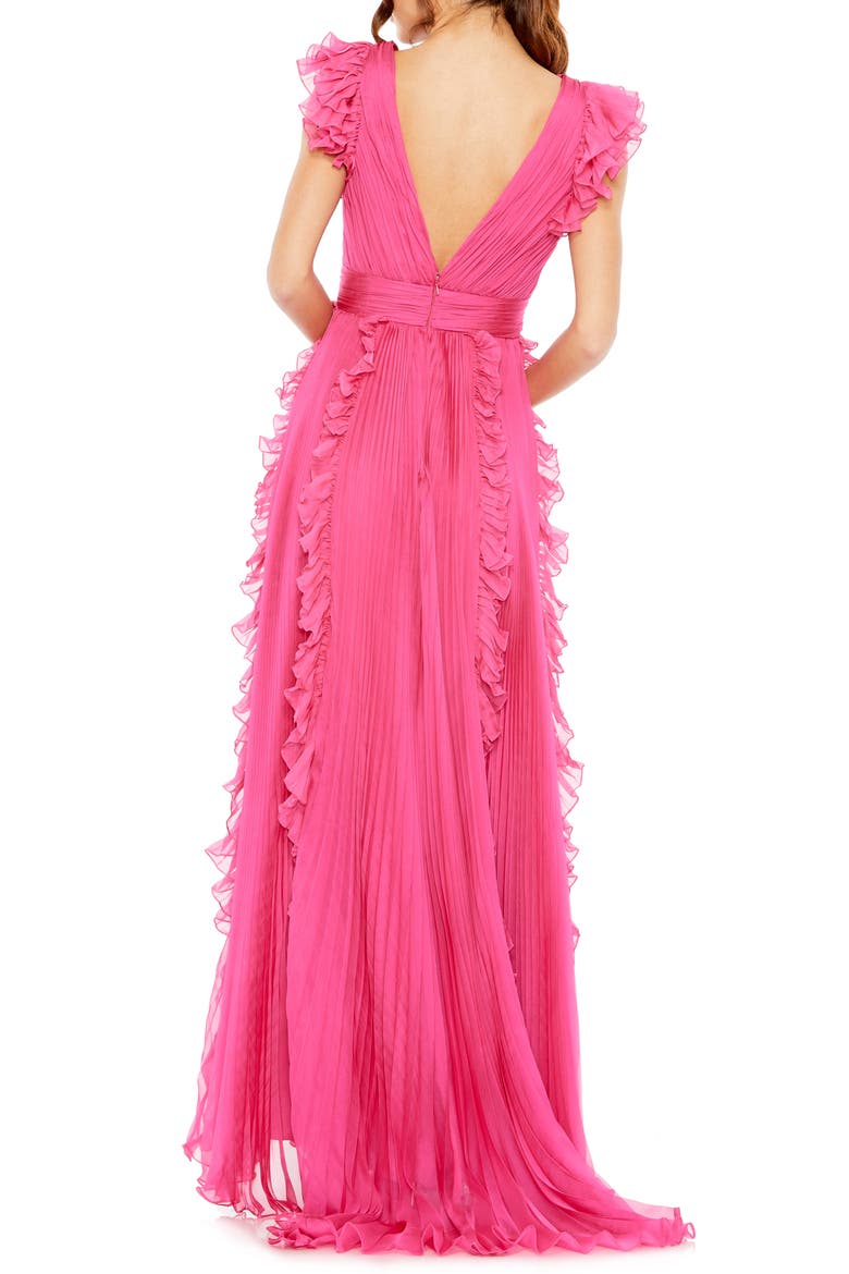 Pleated Ruffle Cap Sleeve Flowy A Line Gown, Alternate, color, FUCHSIA
