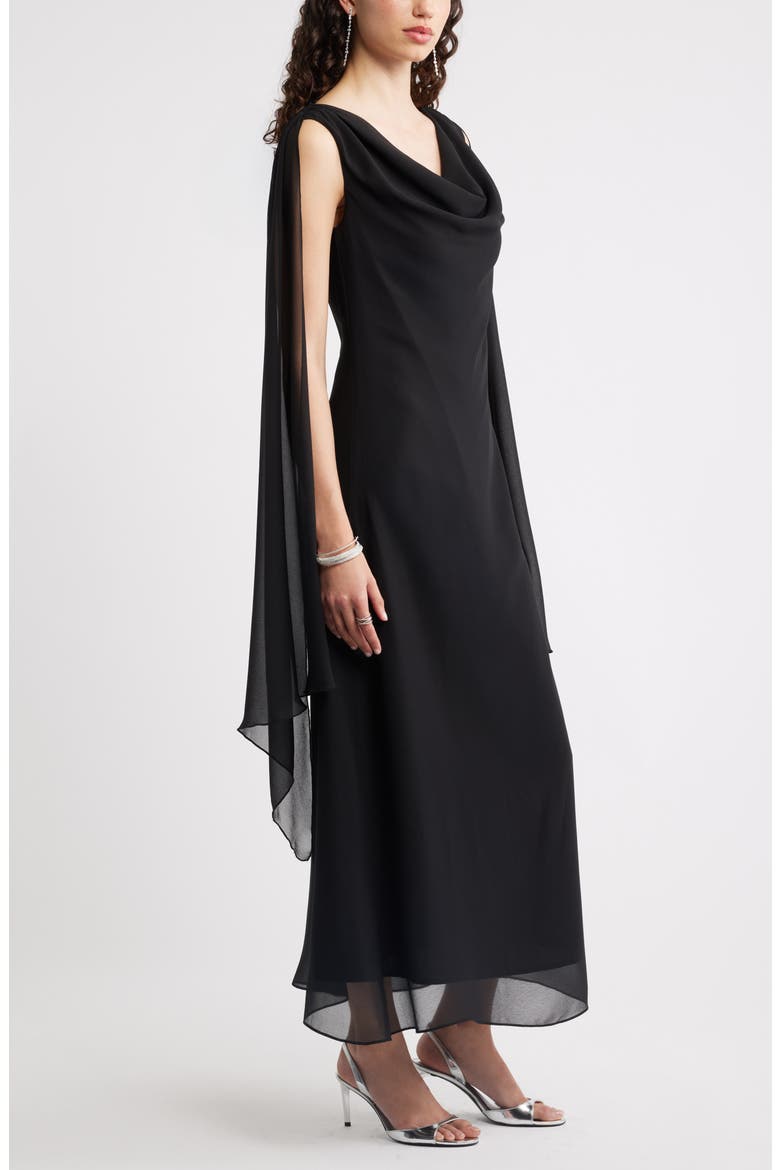Cowl Neck Maxi Cape Dress, Alternate, color, BLACK