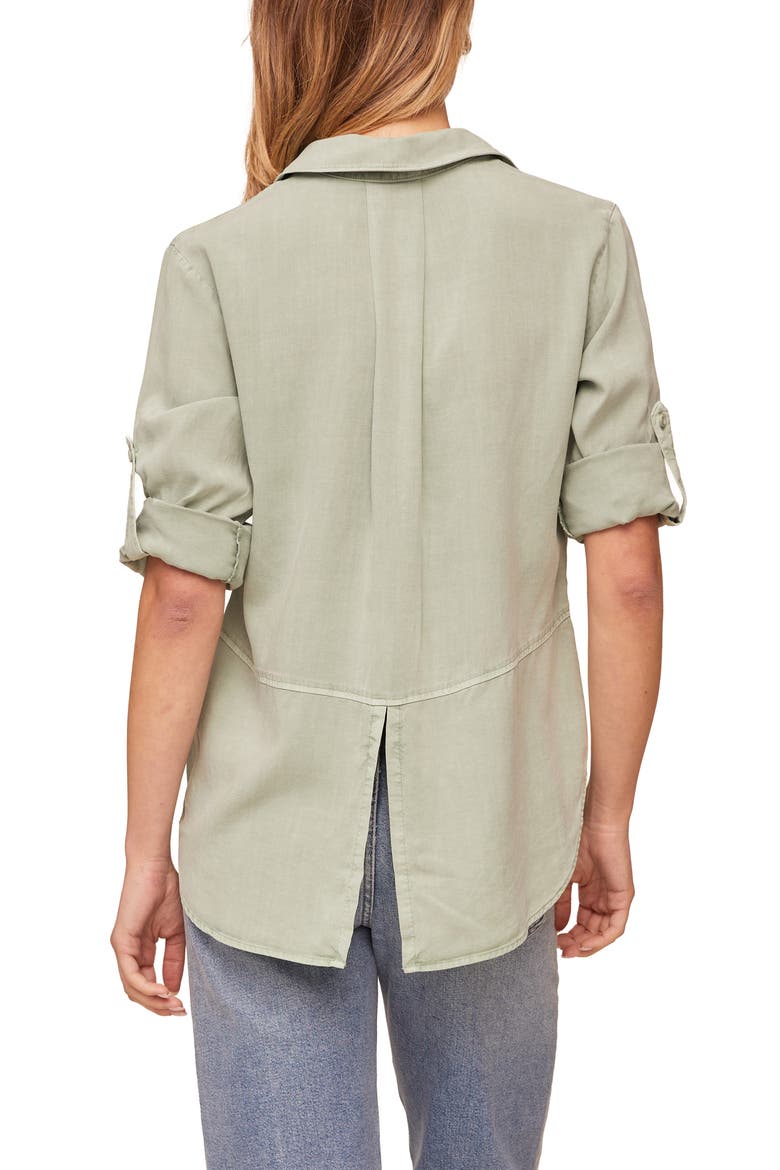 Split Back Button-Up Shirt, Alternate, color, OASIS GREE