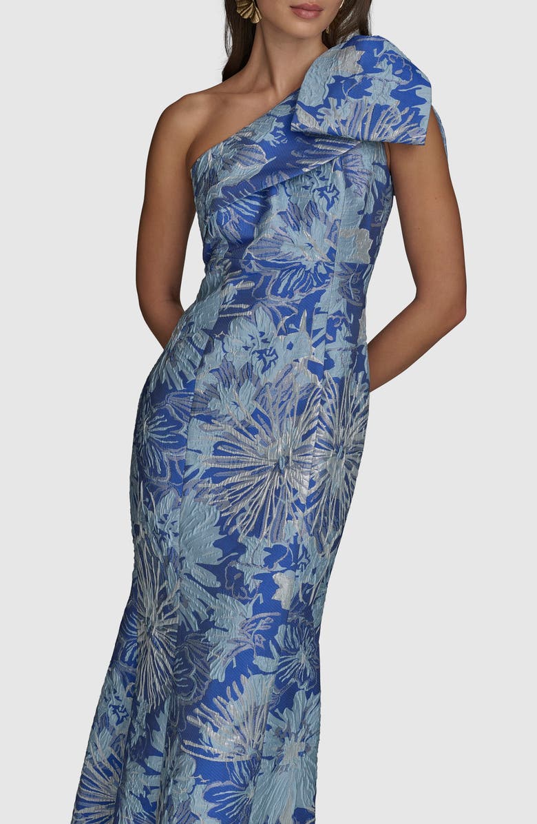 Donna Karan New York Metallic One-Shoulder Jacquard Mermaid Gown, Alternate, color, Dazzling Blue