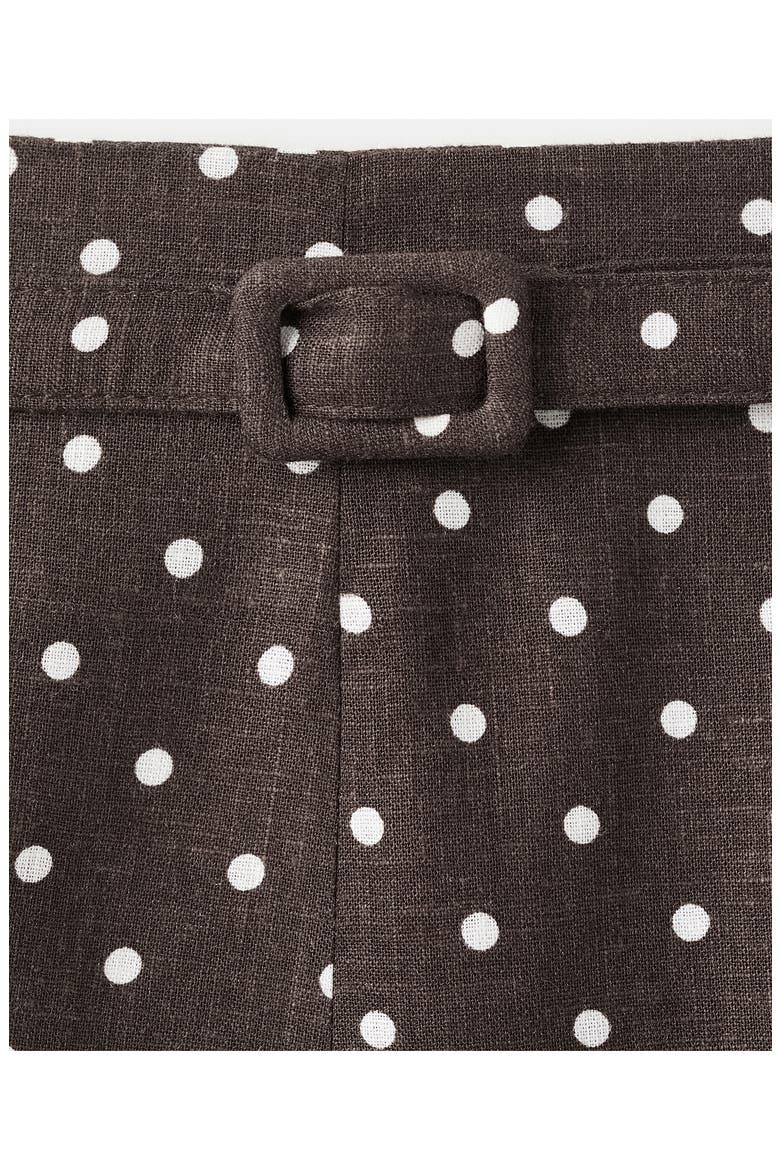 Belted Polka Dot Linen Blend A-Line Midi Skirt, Alternate, color, BLACK