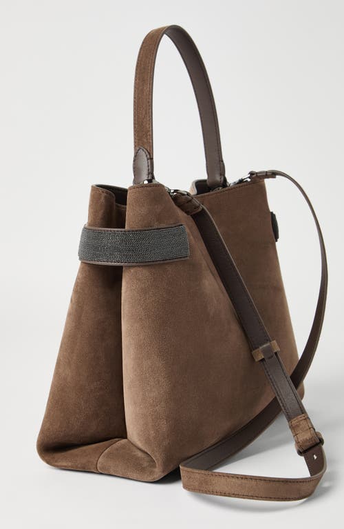 Brunello Cucinelli Suede Top-handle Essence Bag In Brown