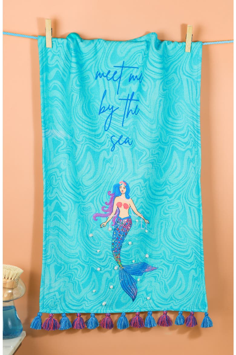 The Mermaid Cove Set of 3 Kitchen Towels, Alternate, color, BLUE/ PINK