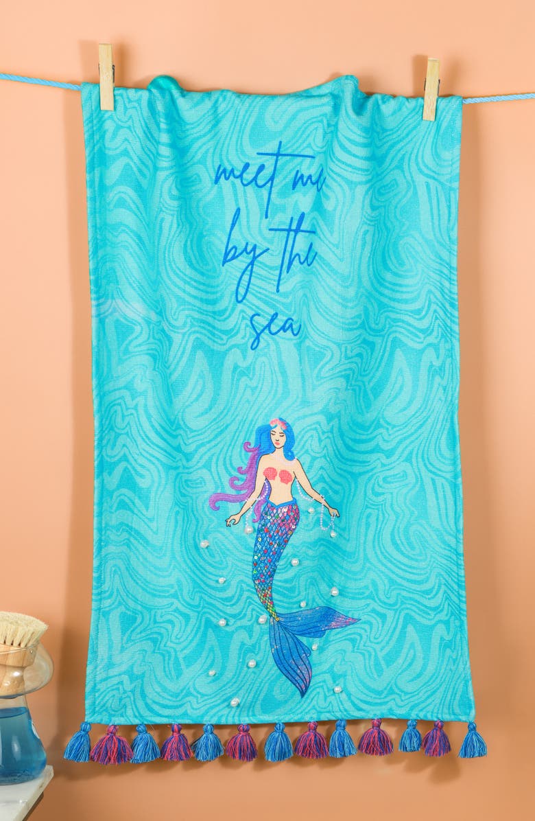 Tiramisu The Mermaid Cove Set of 3 Kitchen Towels, Alternate, color, Blue/ Pink