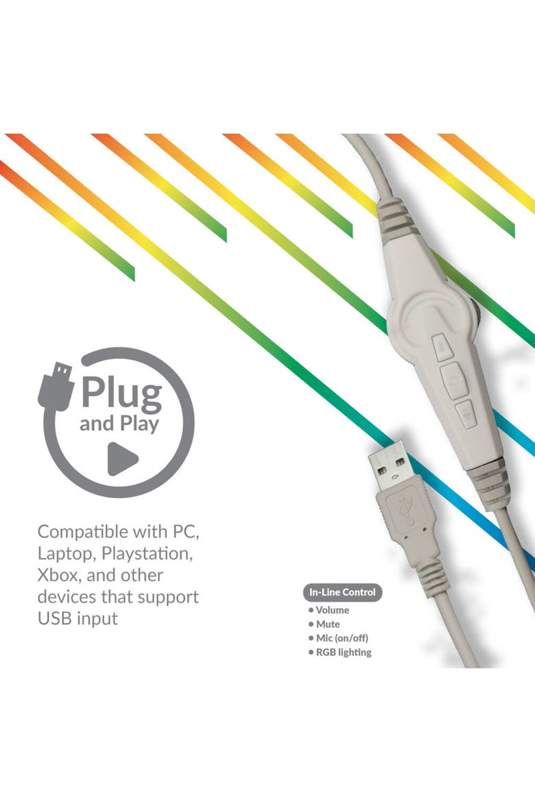 RGB 7.1 Surround Sound Gaming Headset W/ Mic, Alternate, color, White