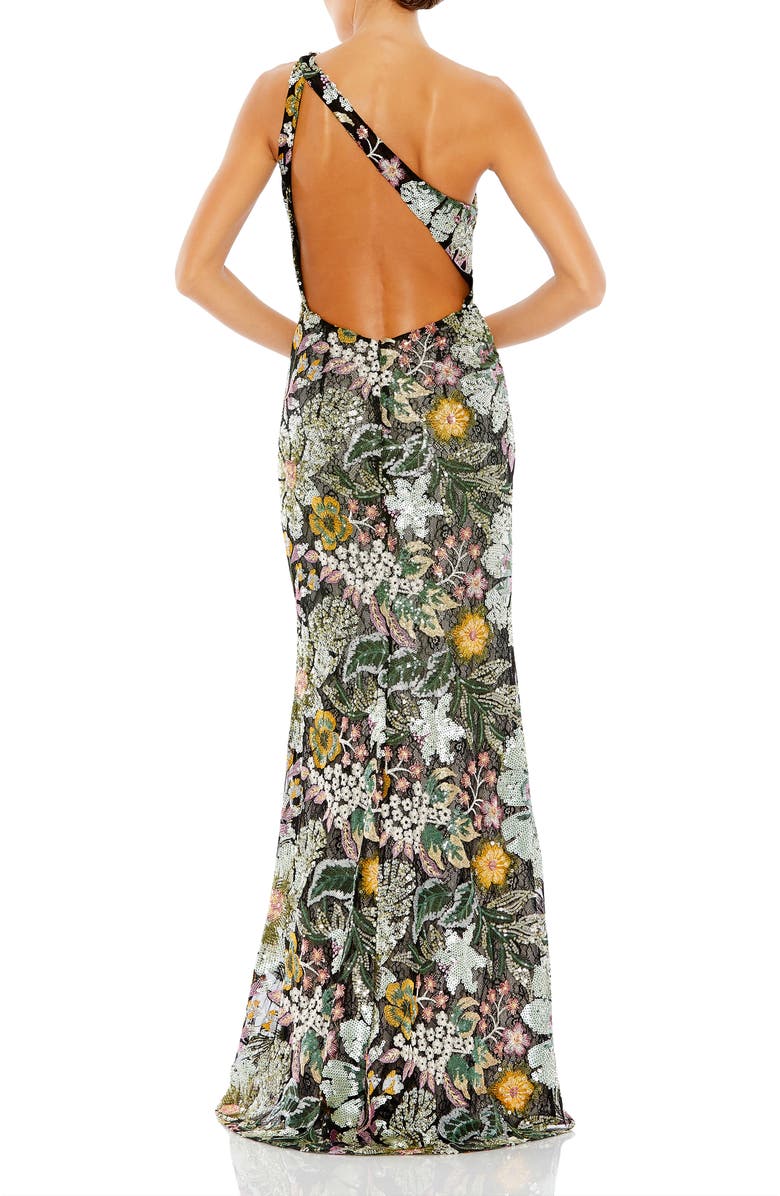 Mac Duggal Embellished Floral One Shoulder Gown, Alternate, color, Black Multi