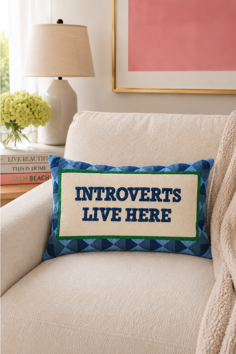 Introverts Live Here - Slogan Needlepoint Pillow, Alternate, color, Introverts