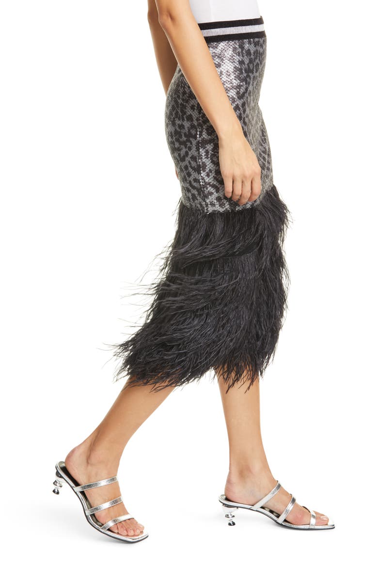 Marmont Sequin Leopard Print & Ostrich Feather Skirt, Alternate, color, STRWD SPOT SEQN