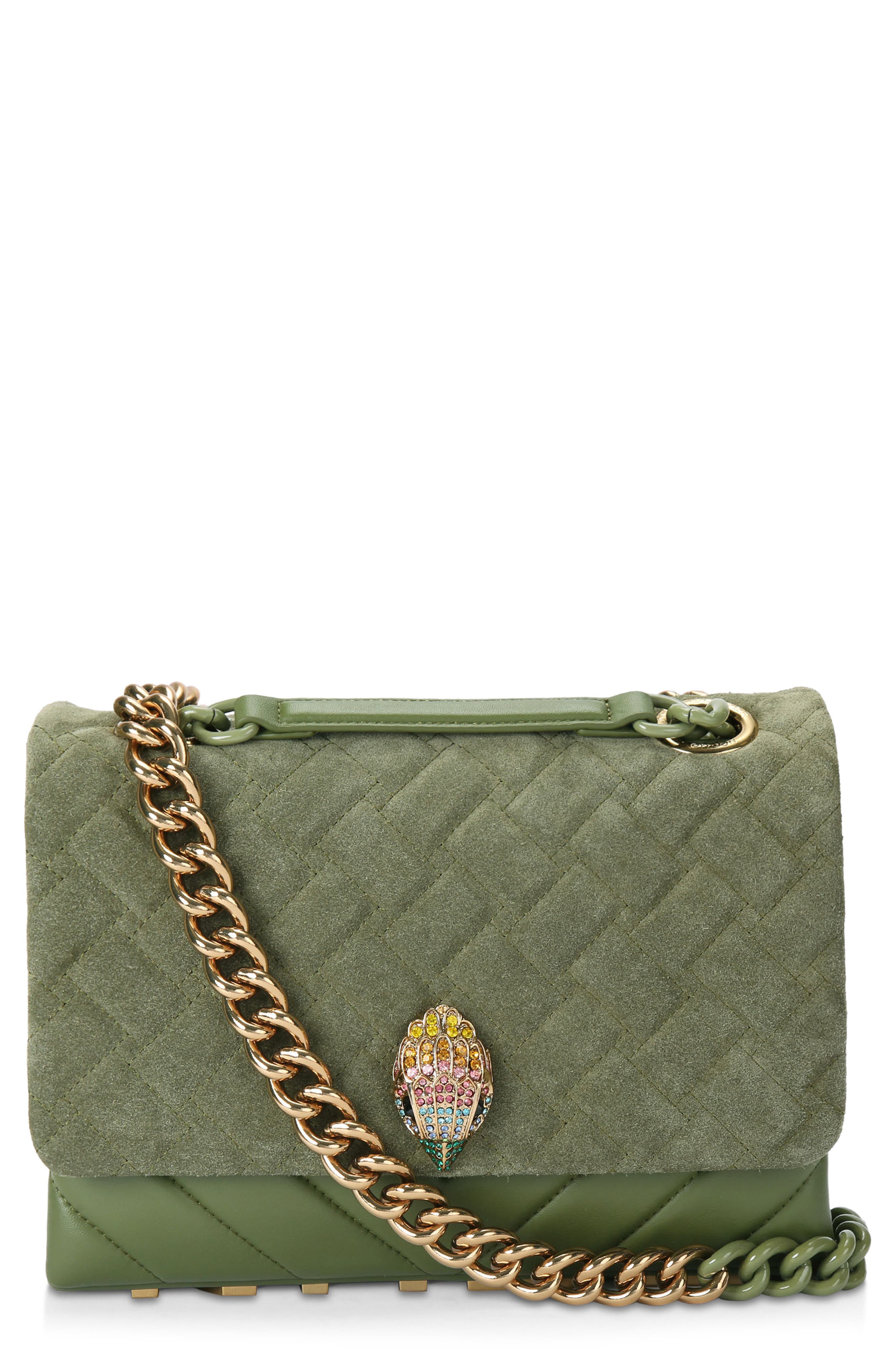 Kurt Geiger London Large Kensington Quilted Suede & Leather Shoulder Bag, Main, color, 