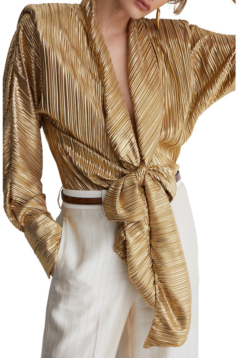 Glenn Metallic Plissé Tie Waist Top, Alternate, color, GOLD