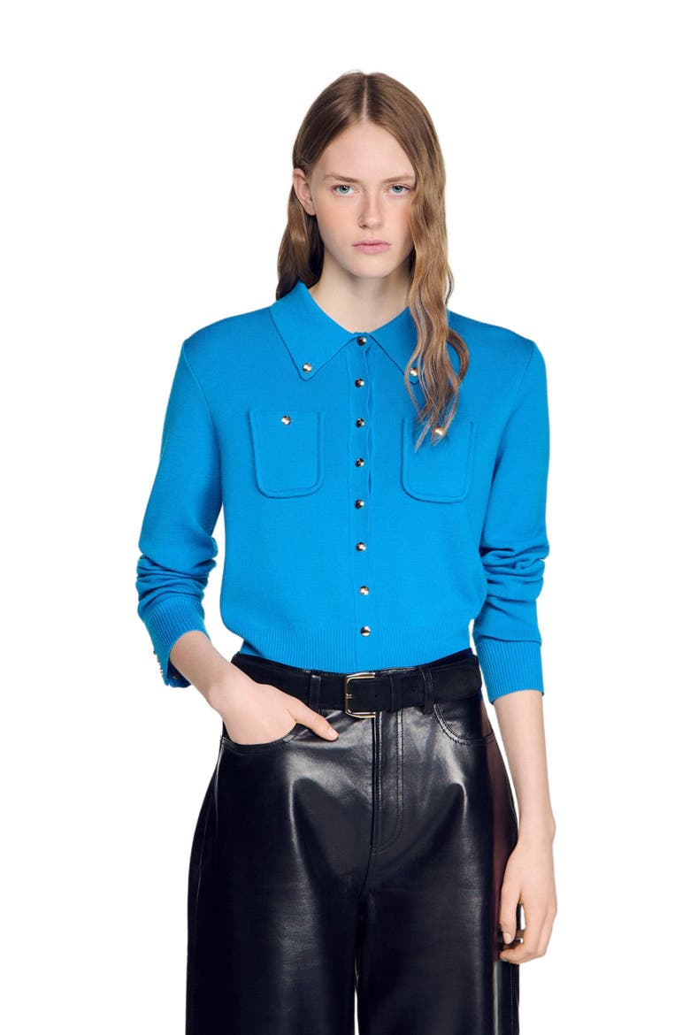 Cardigan with metal buttons, Alternate, color, Blue