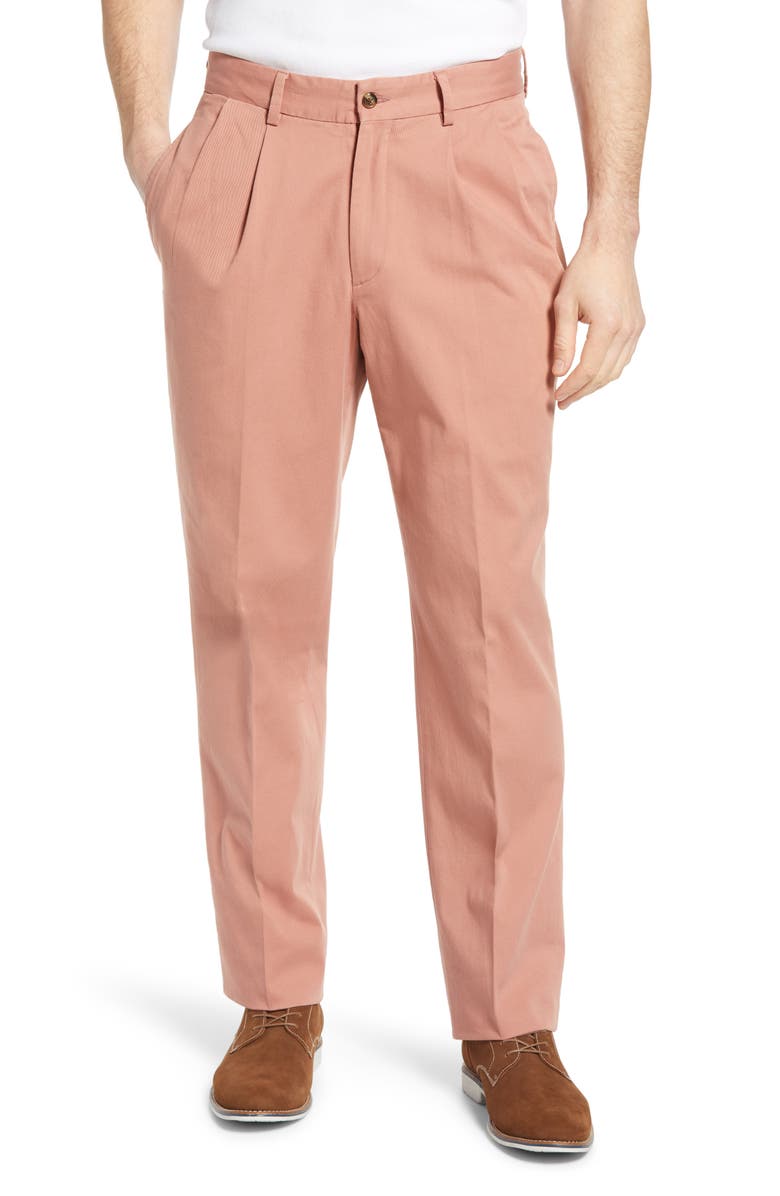 Berle Charleston Khakis Pleated Chino Pants, Main, color, Charleston Brick