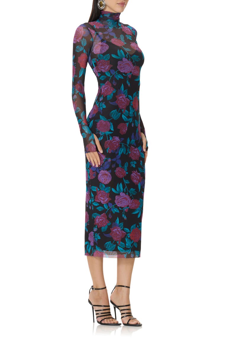 Shailene Midi Dress, Alternate, color, PLUM ROSES