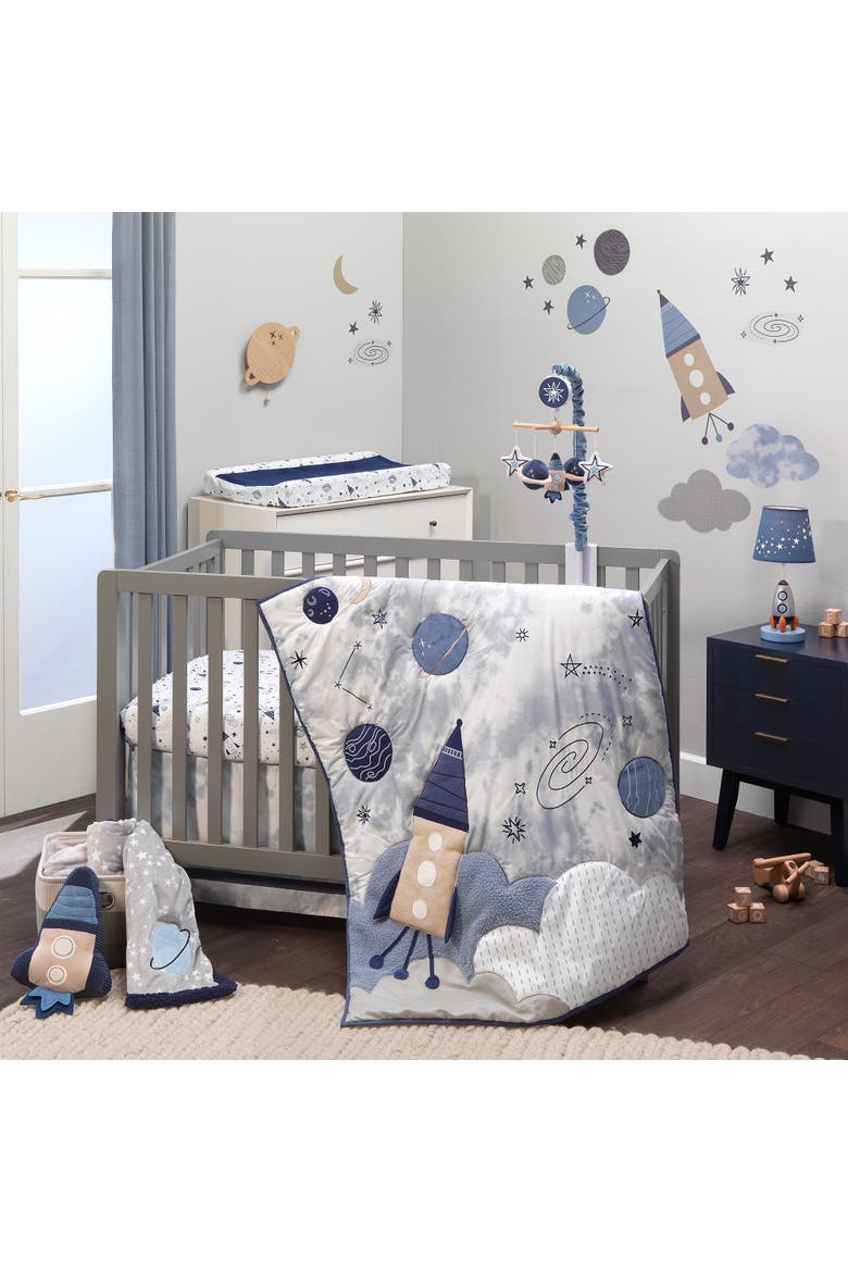 Sky Rocket Stars/Galaxy/Space 100% Cotton Fitted Crib Sheet, Alternate, color, Blue