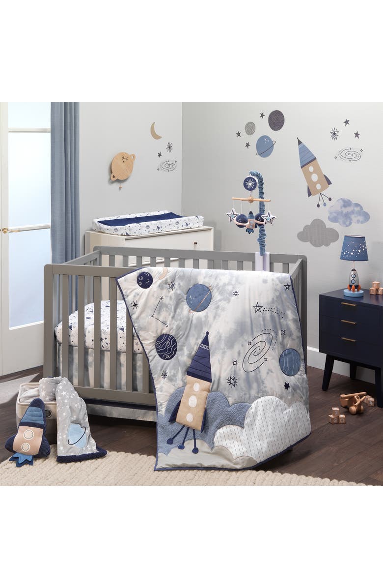 Lambs & Ivy Sky Rocket Stars/Galaxy/Space 100% Cotton Fitted Crib Sheet, Alternate, color, Blue