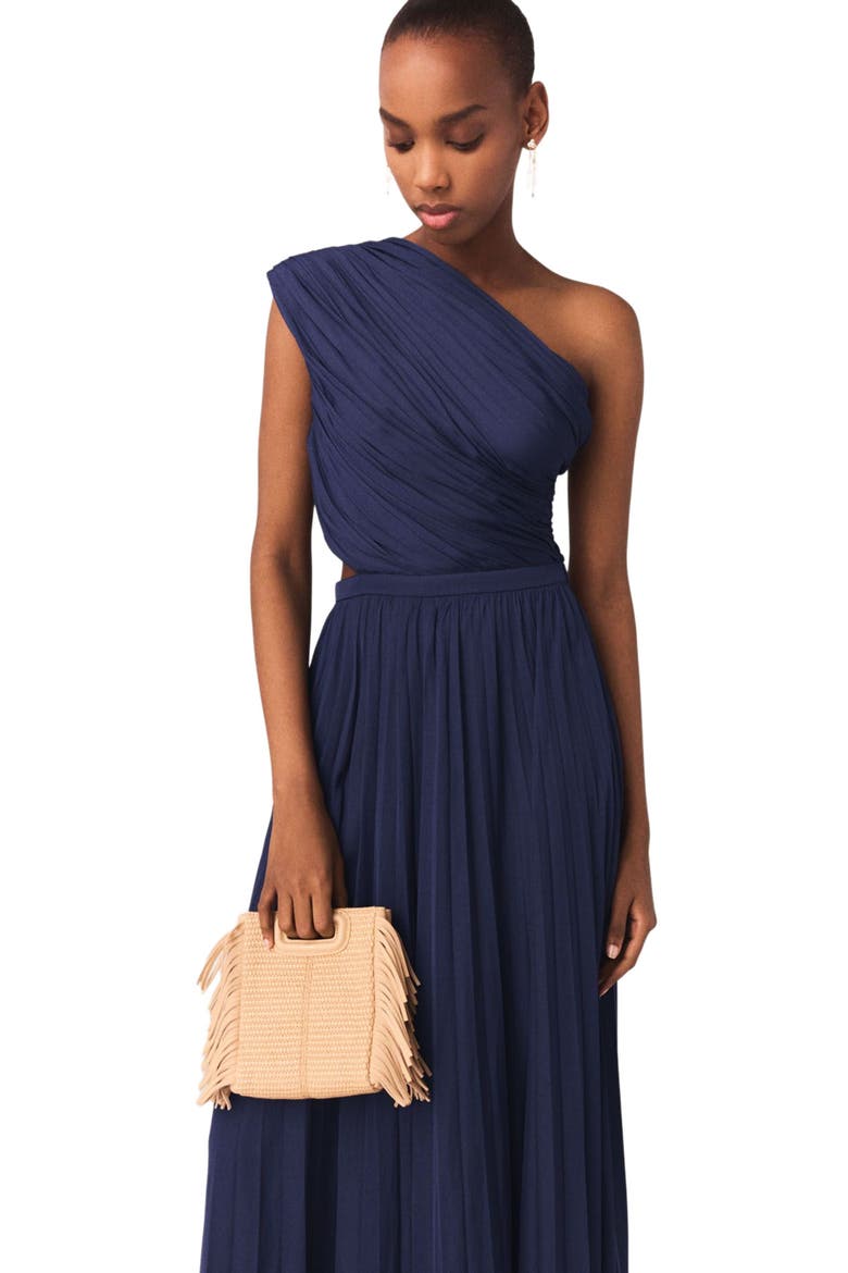 Asymmetrical pleated maxi dress, Alternate, color, Navy