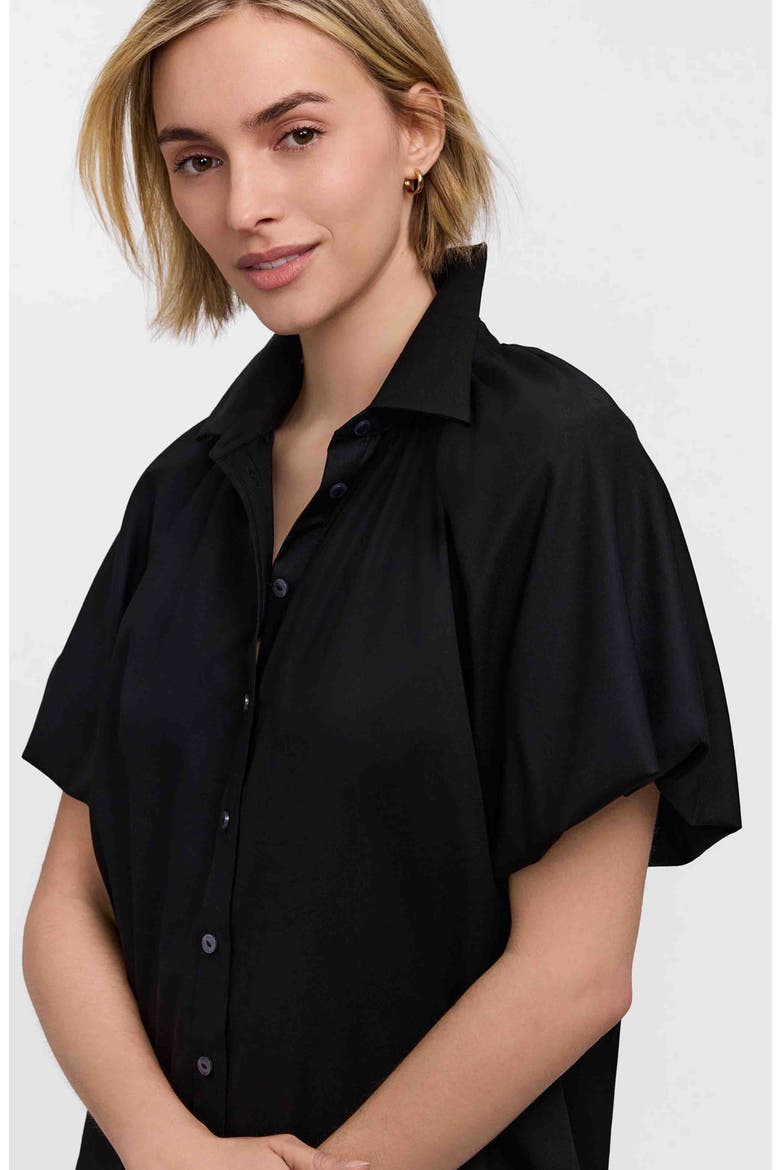 Paula Puff Sleeve Cotton Blend Button-Up Shirt, Alternate, color, BLACK