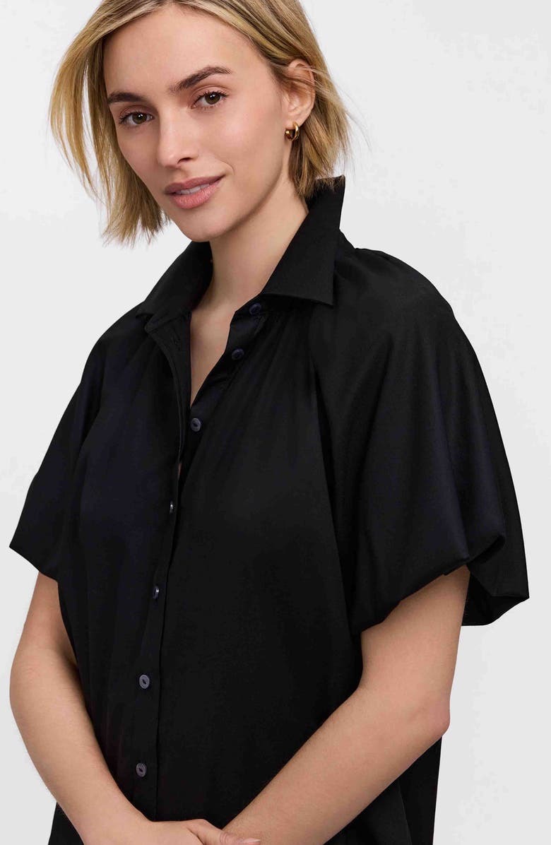 Foxcroft Paula Puff Sleeve Cotton Blend Button-Up Shirt, Alternate, color, 