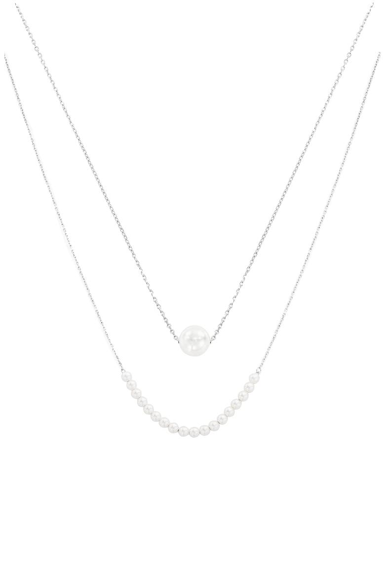 18K Gold Plated Sterling Silver Perfect Pearl Pair Necklace Set Gift Idea, Main, color, Silver