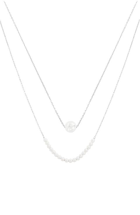 18K Gold Plated Sterling Silver Perfect Pearl Pair Necklace Set Holiday Gift Idea